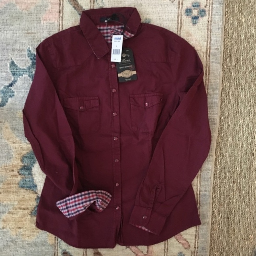 Mavi Burgundy with Pearl like Button-Up Shirt